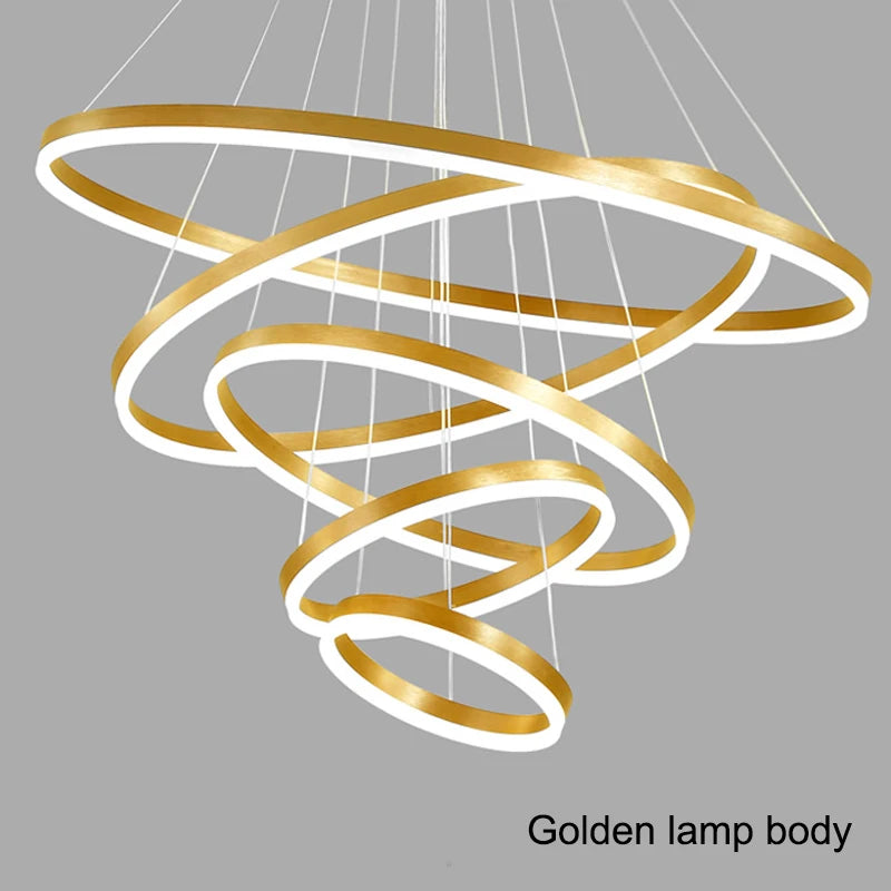 Modern LED Ring Pendant Lights Golden Creative Aluminum Circle Pendant Light for Living Room Restaurant Home Ring Lamp