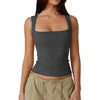 Women Girls Sleeveless Vest T-shirt Solid Color Square Neck Yoga Sports Sleeveless Tank Tops Base Casual Slim Vest