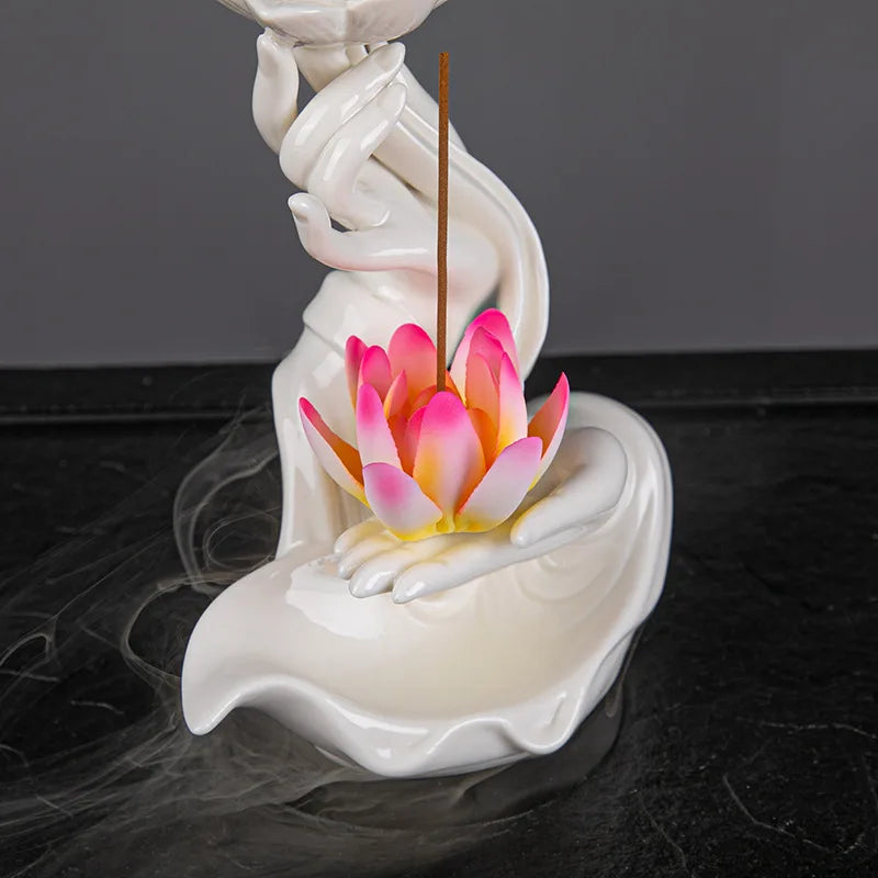 Newest Celadon Backflow Incense Fountain Antique Lotus Incense Burner for Incense Sticks Holder Gothic Decor Zen Bergamot Stove