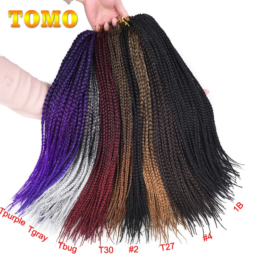 TOMO Synthetic Crochet Hair Box Braids 22Roots Colored Braiding Hair Extensions 24Inch Rainbow Ombre Crochet Braids Pink Red