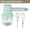 USB Rechargeable 3-in-1 Mini Portable Electric Kitchen Hand Mixer Wireless Garlic Chopper Cordless Whisk for Car Cordless