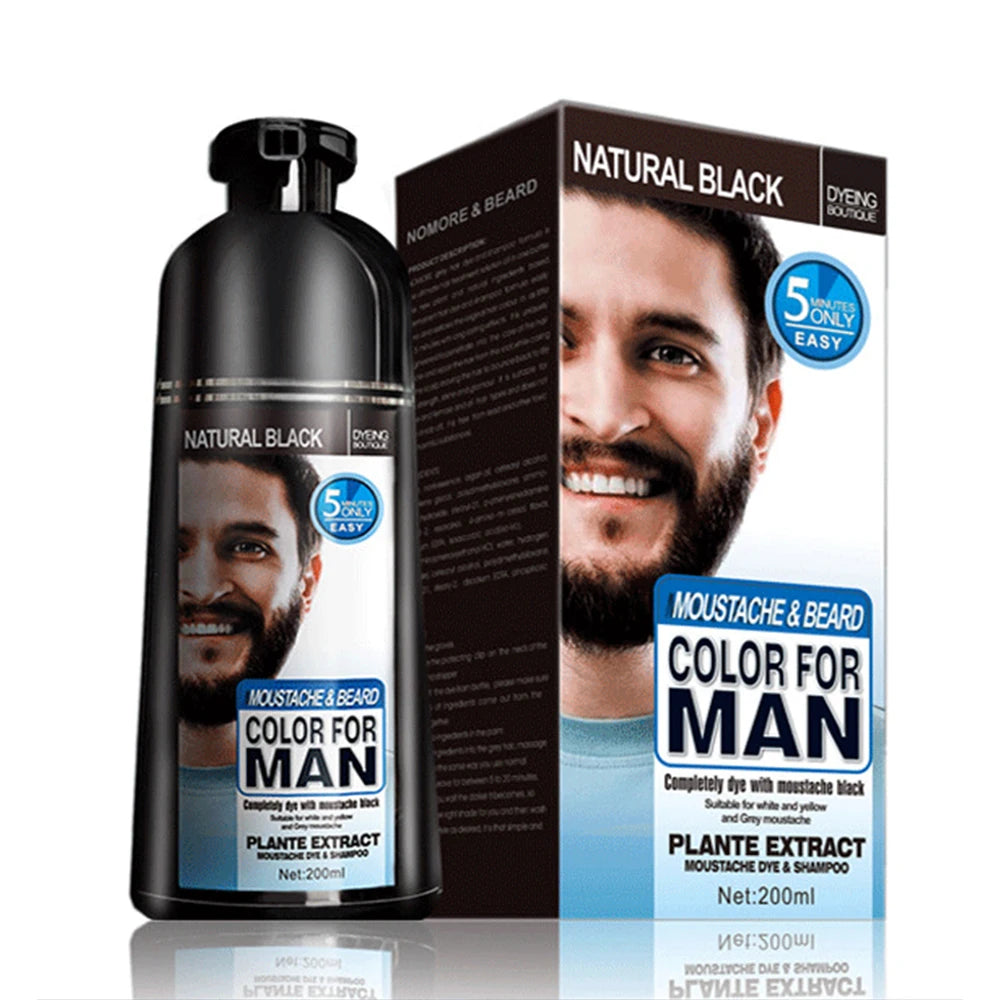 200ml Natural Long Lasting Permanent Black Beard Dye Shampoo For Men Beard Dying Removal White Gray Beard Hair
