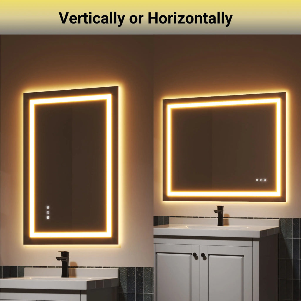 Rectangular Frameless LED Light Anti-Fog Wall Bathroom Vanity Mirror Super Bright Front Light