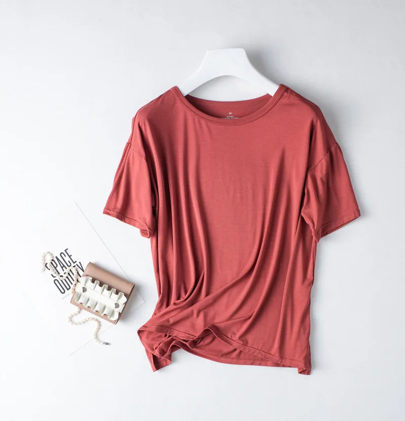 2026 Summer New Pajama Set Women's Modal Short Sleeve Shorts Two Piece Set Ladies Solid Loose Large T-shirt Homewear Women Shirt