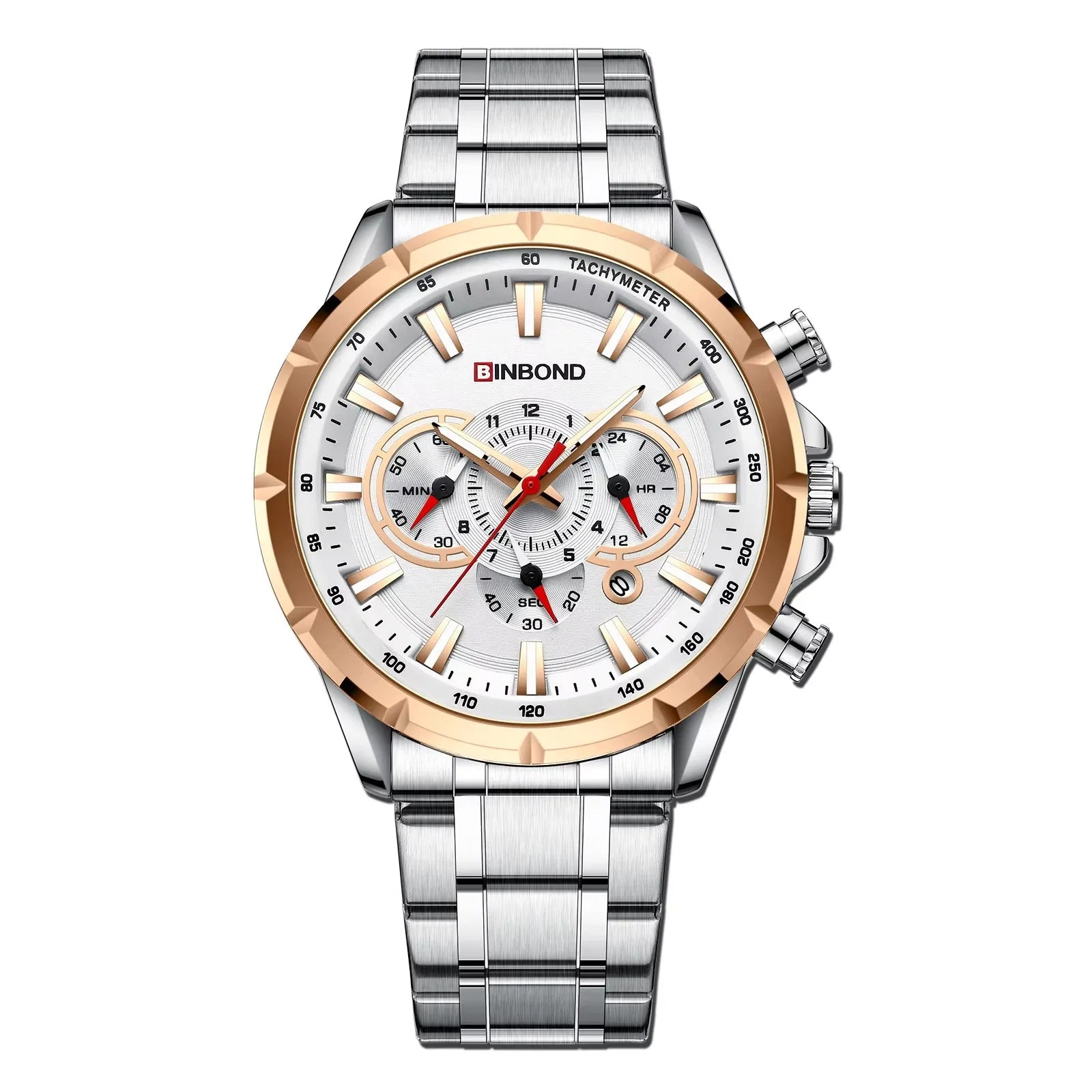 BINBOND B6395 6395 Stainless Steel Watches Men's Quartz Wristwatch Chronograph Sports Luminous Fashion Casual Pointers Men Watch