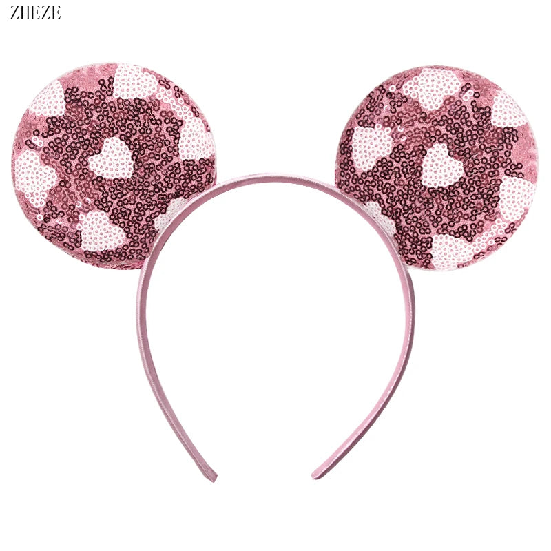 New Valentine's Day Mouse Ears Headband For Girls Women Sequins Love 5"Bow Hairbands Festival Party DIY Hair Accessories Femmes