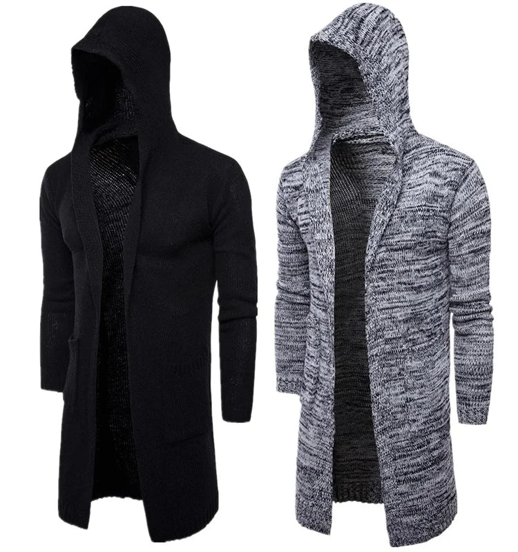 New Style Wholesale Knitted  Fashion Men's Long Sleeves Knitwear Coat Autumn Winter Long Length Cardigan Hoodie Sweater