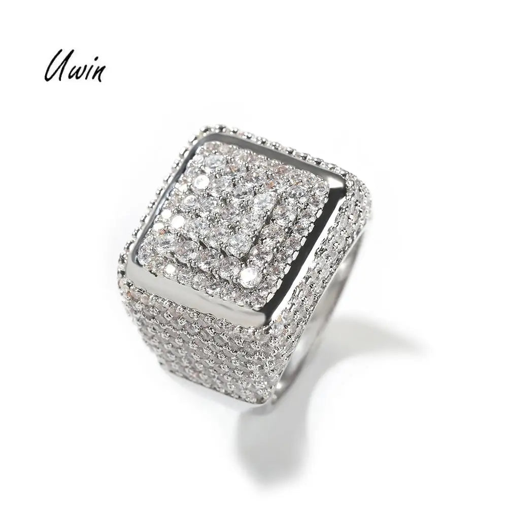 UWIN Square Shape Rings Round Diamond Bling Bling Women Men Rings Fashion Jewelry