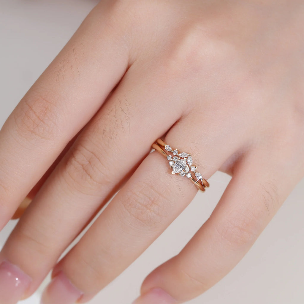 Factory Custom 18K Solid Gold IGI Certified Double Ring Fashionable Lab Diamond Promise Rings for Women Weeding Engagement