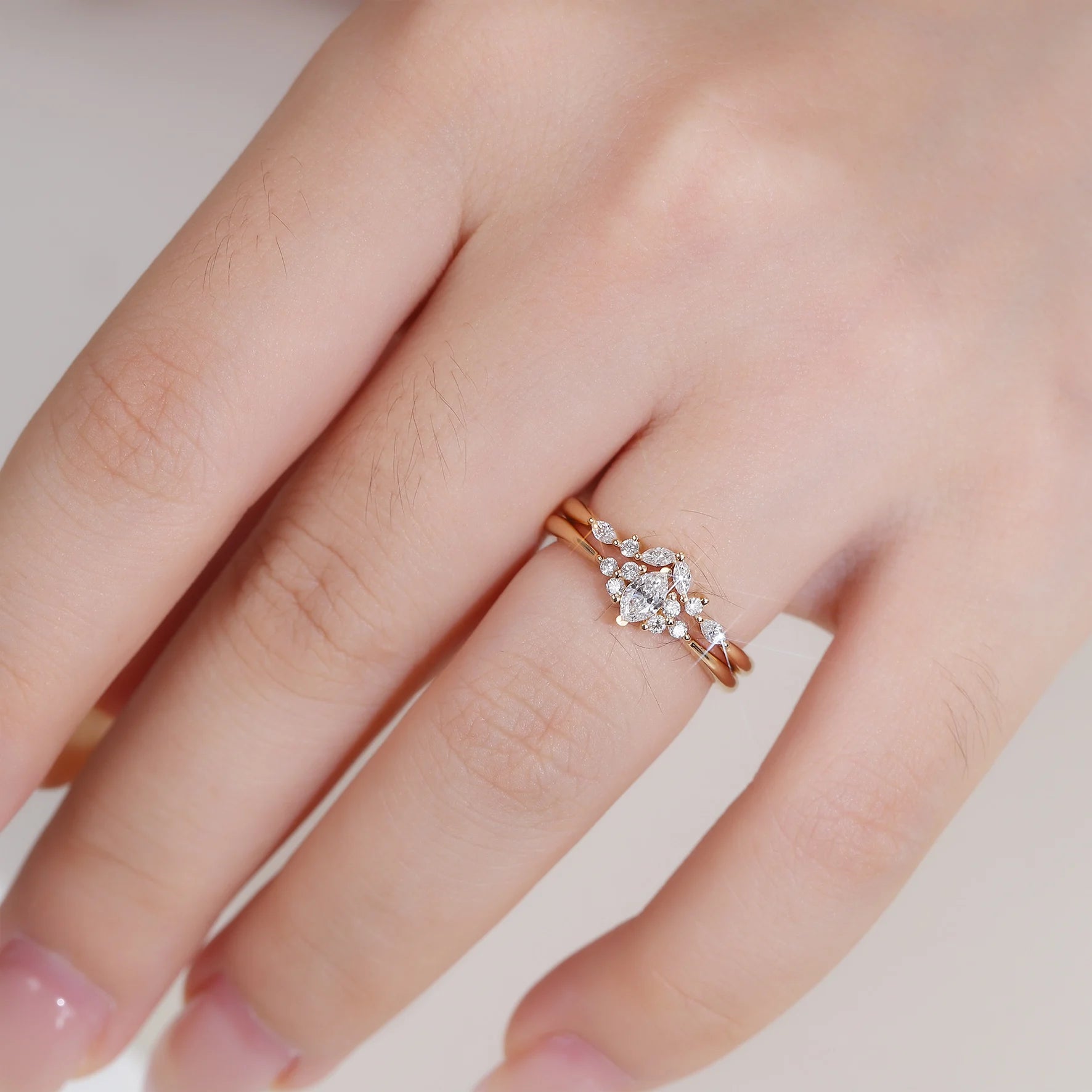 Factory Custom 18K Solid Gold IGI Certified Double Ring Fashionable Lab Diamond Promise Rings for Women Weeding Engagement