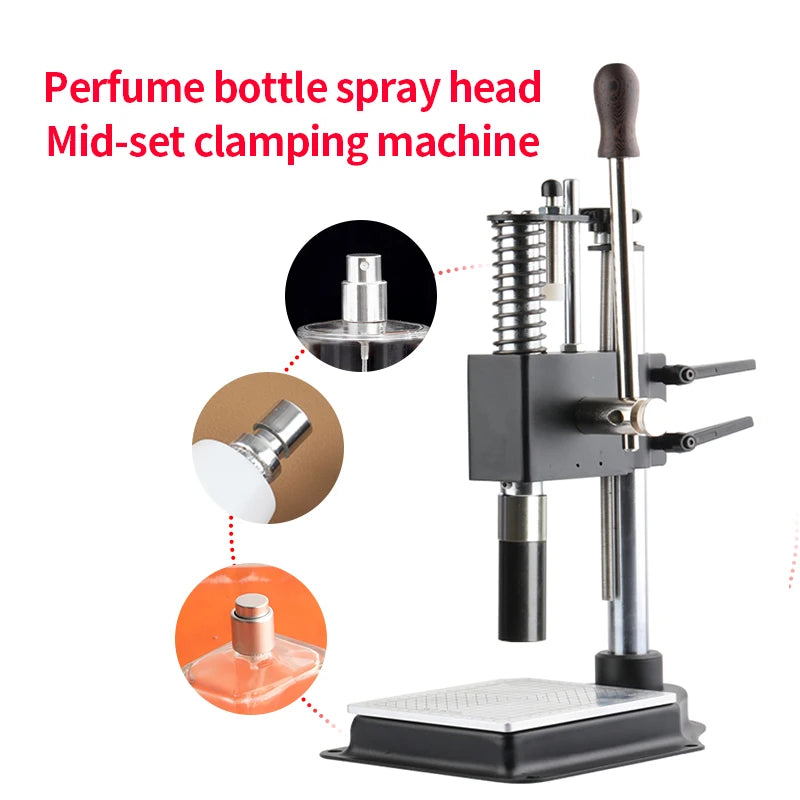 Perfume Bottle Capping Machine Tabletop Manual Pneumatic for Collar Ring Crimping Vial Top Pressing Pneumatic Glass Bottle