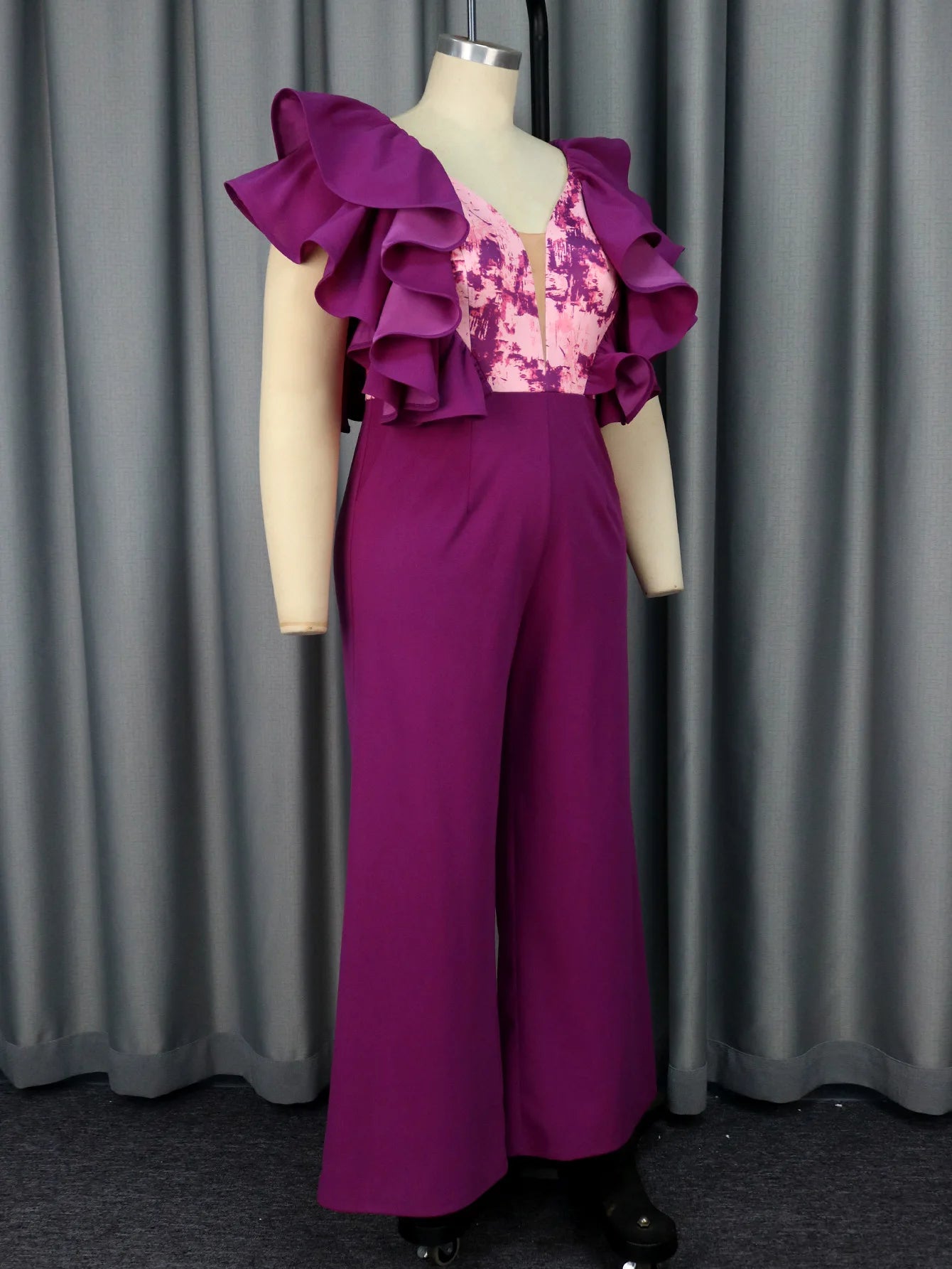 African Summer Low Cut Backless Jumpsuit Plus Size 4Xl Party Style Purple Wide Leg Pants Jumpsuit Body Suit