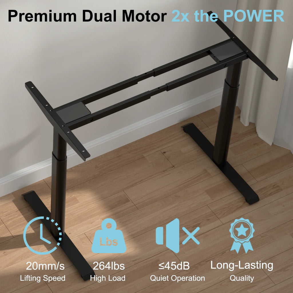 Dual Motor Standing Desk Frame with Oval Legs, Sturdy Adjustable Height Legs for Home Office Workstation (Black)