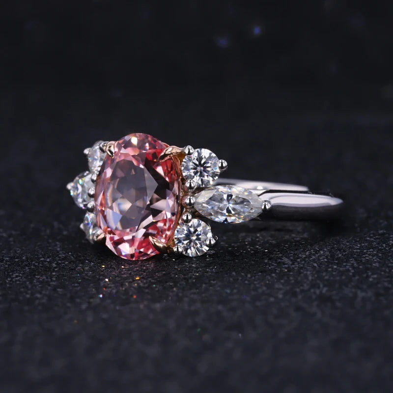 Starsgem Oval Cut Sakura Pink Lab Grown Sapphire With Moissanite Wedding 14k Womens Rings Gold