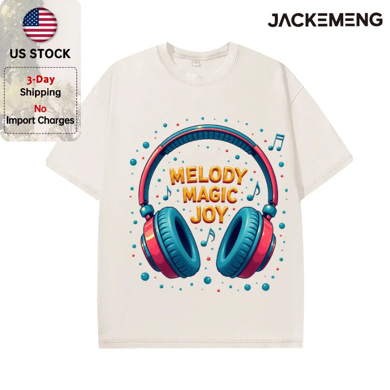 Oversized Vintage Retro Bubble Music Headphone Streetwear Print Tshirt USA Stock Wholesale Y2K Casual Tee