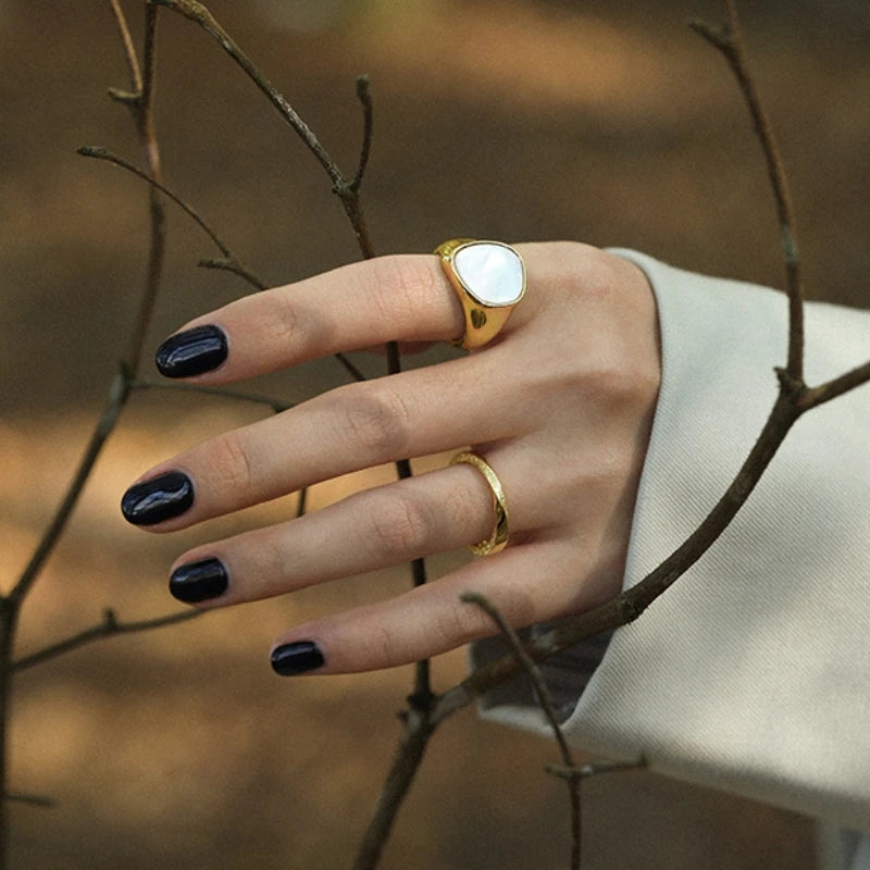 Wholesale Vintage Mother of Pearl Chunky Rings Women Sterling Silver 925 Jewellery Rings 18k Gold Adjustable Rings Women