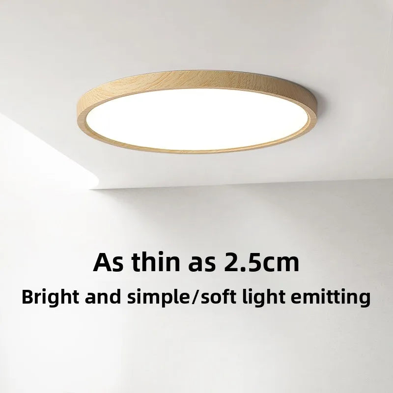 Japanese Style Solid Wood Round Surface Mounted Modern AC Ceiling Light Nordic Minimalist Ultra-Thin Living Room Lamp