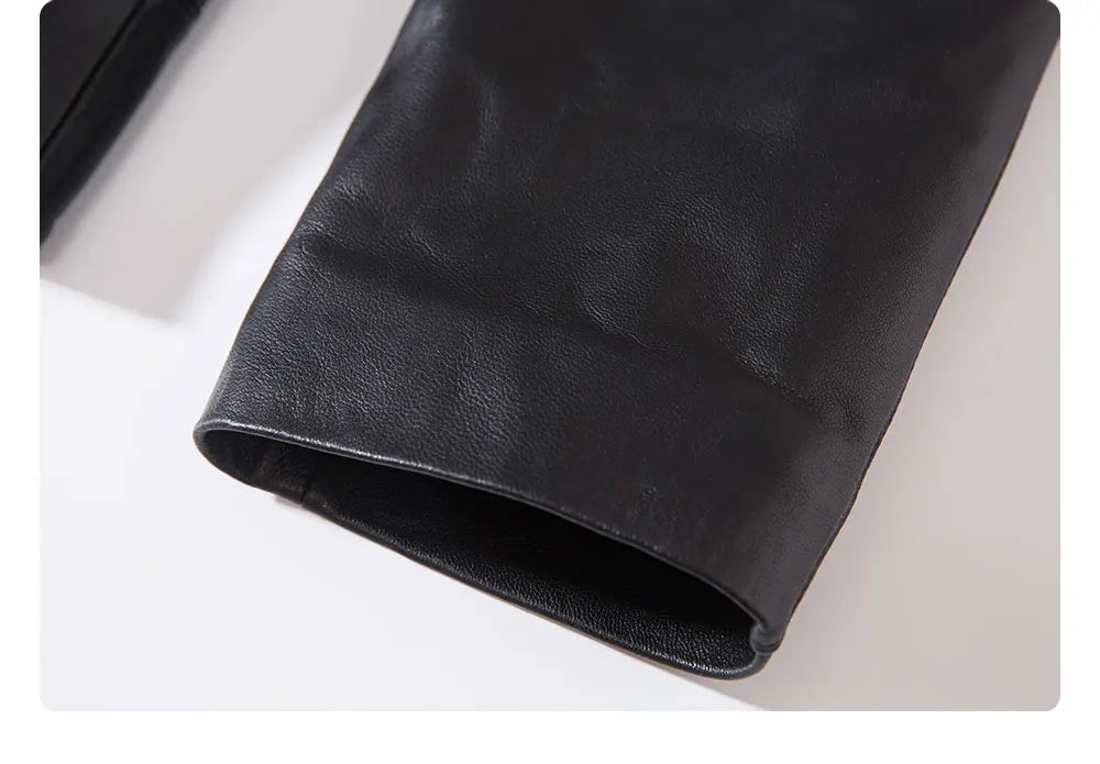 FLAVOR Men's Leather Motorcycle Jacket Black Sheepskin Real Leather Jacket With Removable Hood