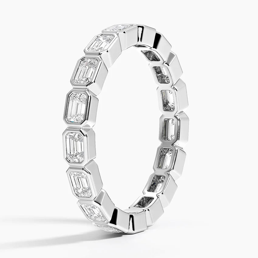 Elegant 925 Silver Moissanite Eternity Ring Emerald Cut Premium Finish Sophisticated Sparkling Unisex Classic Jewelry Wedding