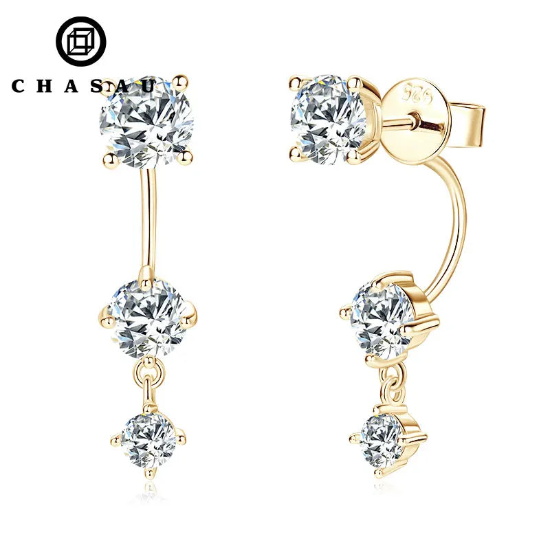 New Arrivals Gift New 3-stone Ear Rings 925 Sterling Silver 5mm 4.5mm 3mm D Color Moissanite Feature Shape Earrings for Women