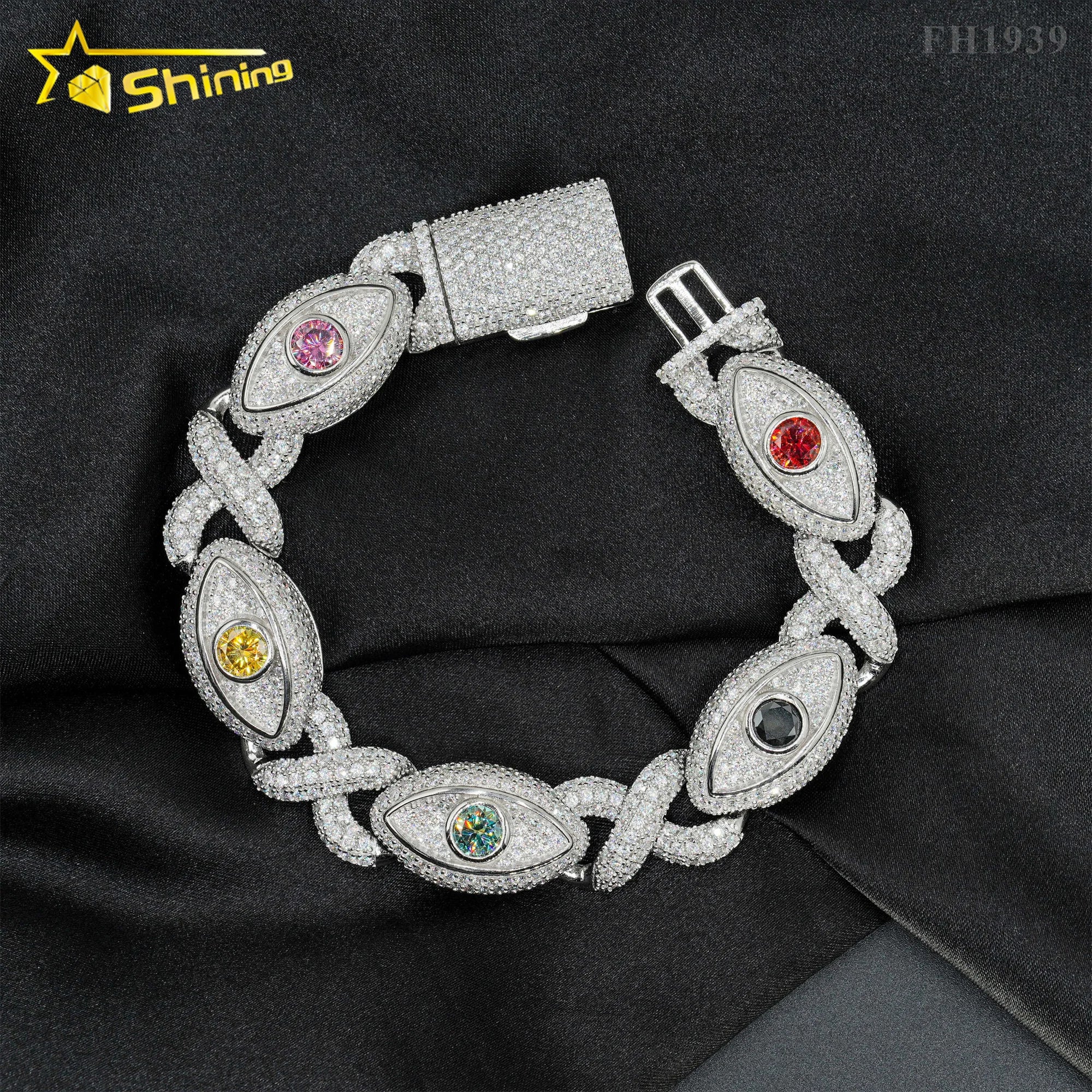 Hot Selling Pass Diamond Tester 925 Sterling Silver 10mm 15mm  20mm Moissanite Cuban Link Chain Mens Cuban Bracelet