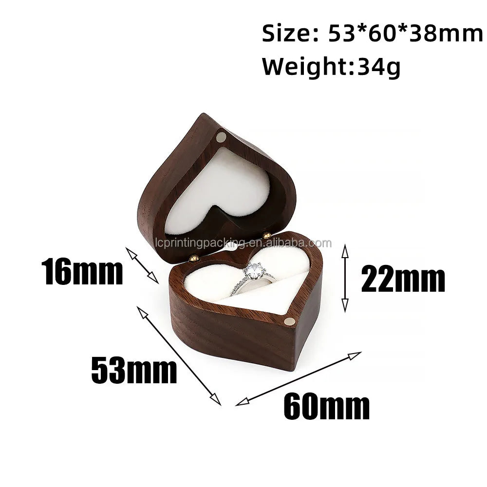 Unique Designed Walnut Wooden Jewelry Ring Box Wooden Carved Jewelry Box for Wedding or Proposal