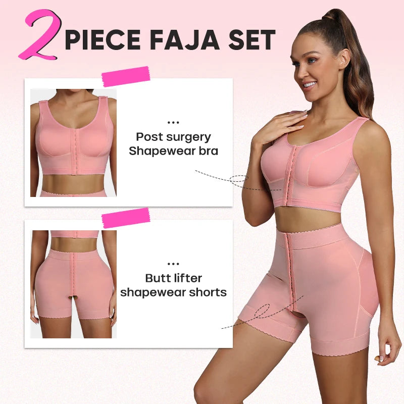 Wholesale 2 Piece Shaper Set Tummy Control Mastectomy Bra Shapewear Bbl Short Stage 2 Post Surgery Colombian Fajas De Para Mujer