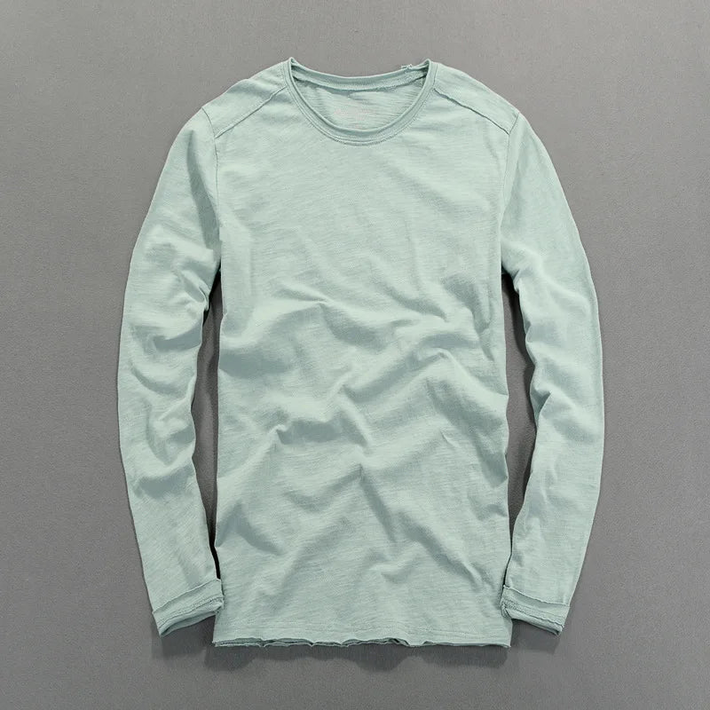 Fashionable Bamboo Cotton Long Sleeve Vintage T-shirts Men Casual Thin Tops Tees Comfortable Tshirt Distressed T-shirt