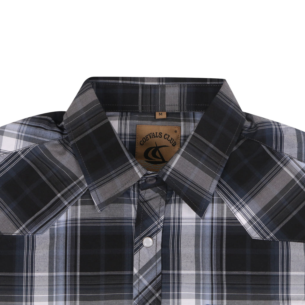 Men's Western Cowboy Short Sleeve Pearl Snap Button up Casual Work Plaid Shirts
