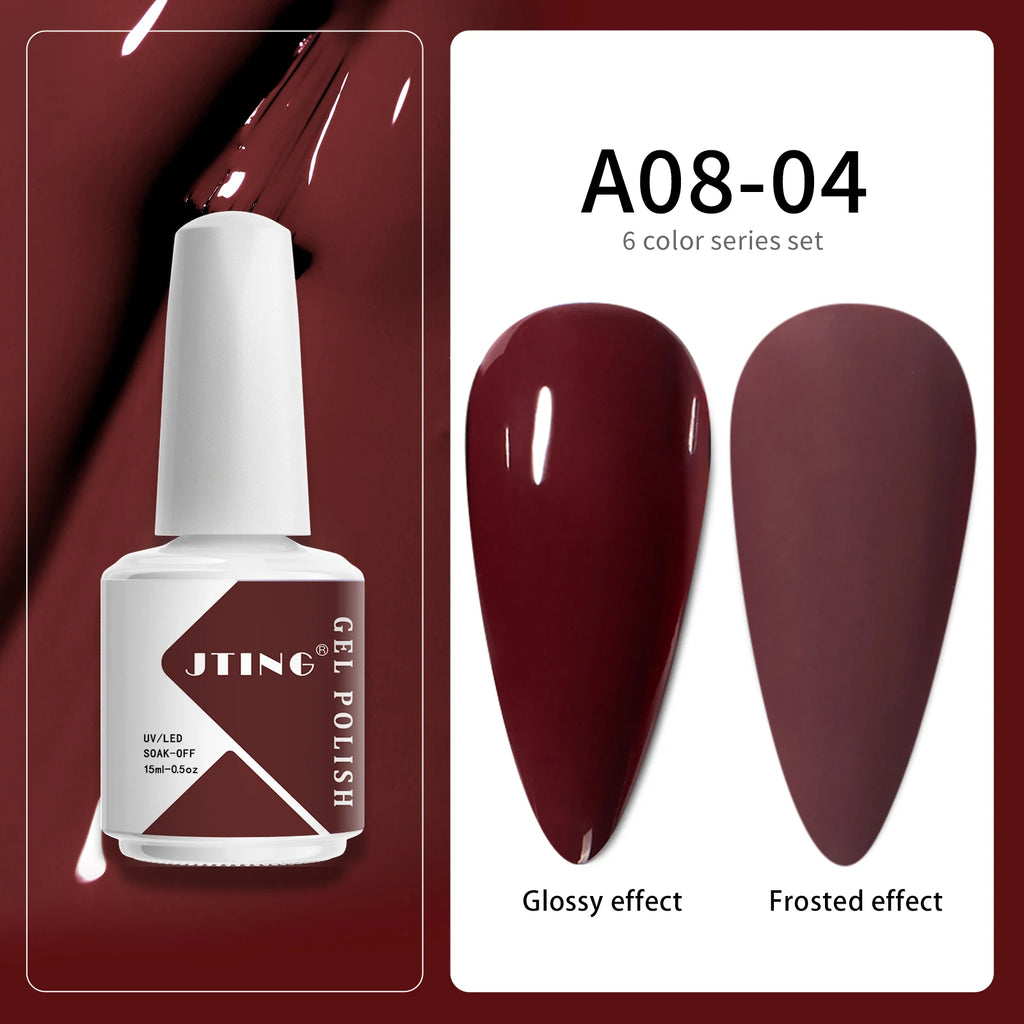 JTING Acrylic Nail Art Gel Polish UV Gel OEM Wholesale 6 Colors Set 15ml Bottles Gel NAIL Polish Kit Custom Private Label