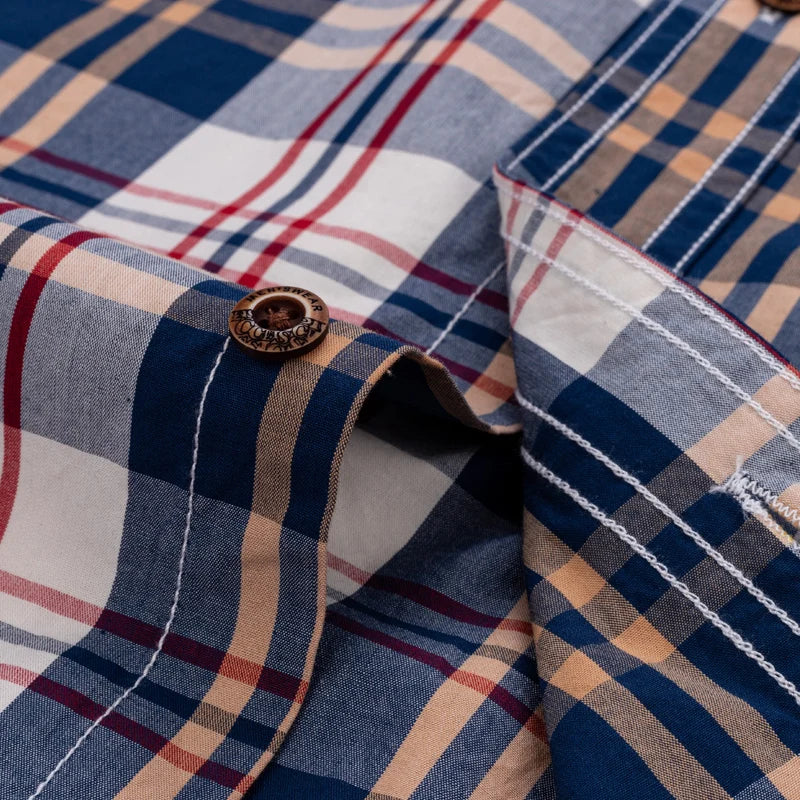 Men's 100% Cotton Plaid Long Sleeve Casual Shirt, Spring Autumn Lightweight & Breathable Slightly Slim Fit Button Down Shirts