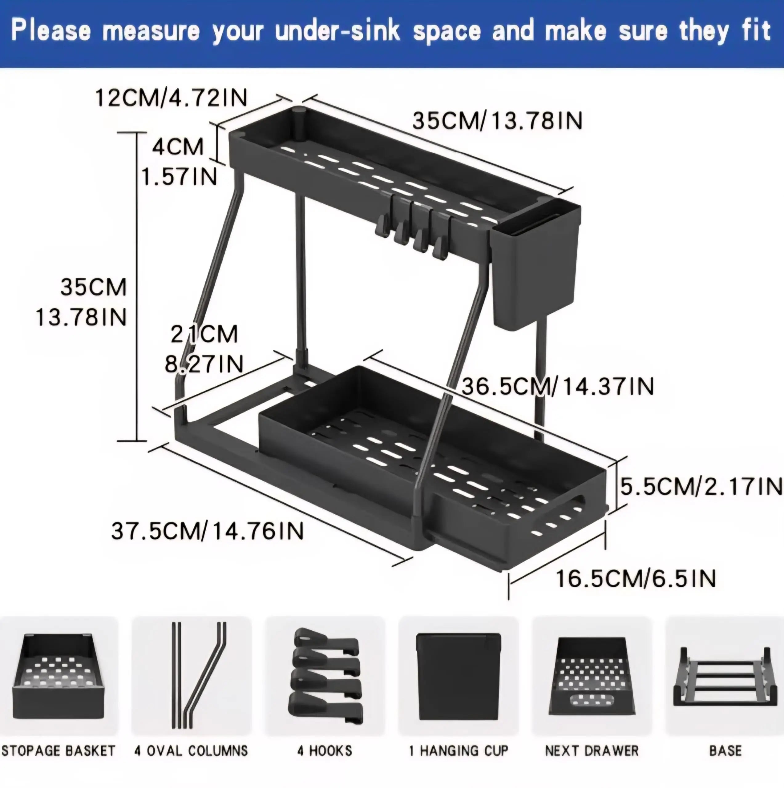 Hot Multi-functional 2 Tier Under Sink Kitchen Storage Organizer Countertop Rack Storage Containers Hooks Hanging Cup