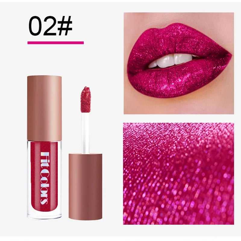 4Pcs/Set Metallic Lip Gloss Pearly Diamond Fine Glitter Matte Moisturizing Waterproof No-stick Cup Lip Glaze Liquid Lipstick Kit