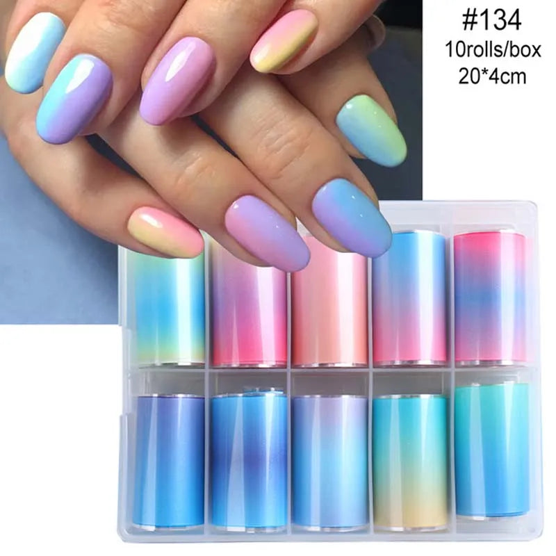 10 Colors Starry Sky Pattern Lace Style 3D Nail Foil Decals New Plastic Nail Sticker 4*100cm Transfer High Quality and Stylish