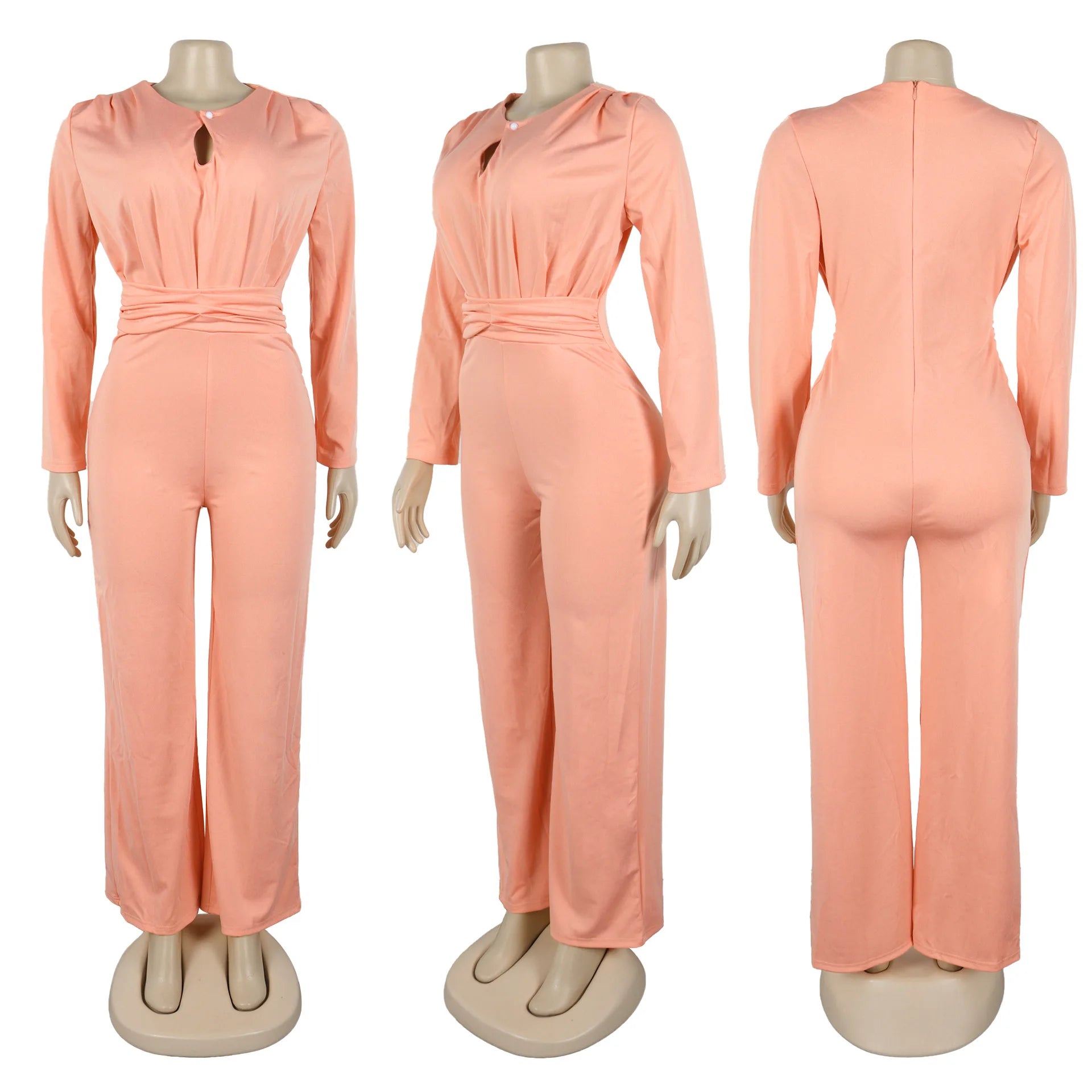 Latest Design Casual Jumpsuit Women Elegant Elastic Slim Fit Hollow Out Long Sleeve Ladies Wide Leg Jumpsuit for Women