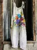S-3XL Summer Women's New Sweet Small Fresh Print Retro Wide Leg Jumpsuit Printed Floral Cami Jumpsuit