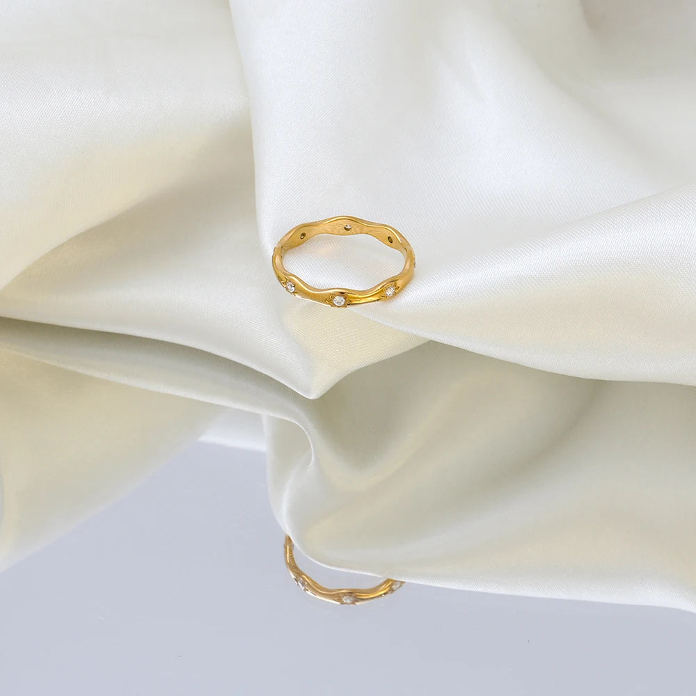 High End 18K Plain Gold Star Zirconia Surround Dainty Rings Stainless Steel Trendy Simple Gold Plated Jewelry