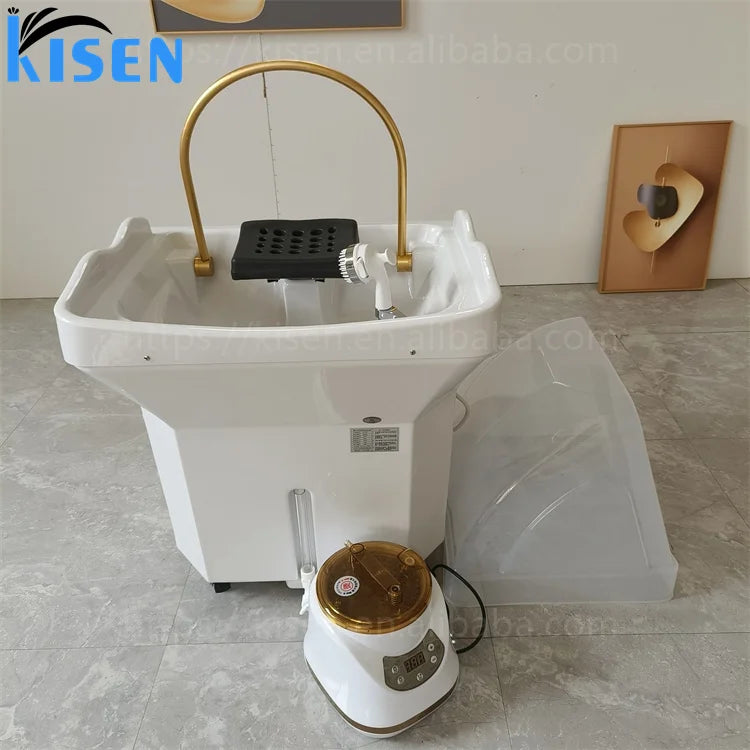 KISEN Modern Portable Hair Wash Basin Pipeless Water Head Spa for Salon and Home for Bathroom or Gym Shampoo Sink Basin
