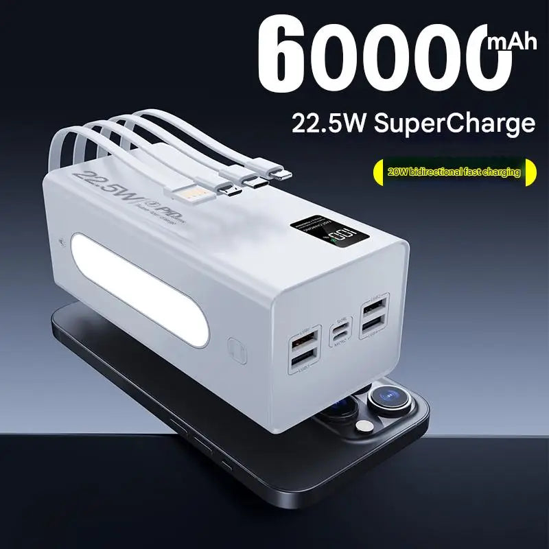 New High Capacity Power Bank 60000mAh Fast Charging 22.5W Double USB & Micro USB LED Display Portable Charger for Outdoor Use