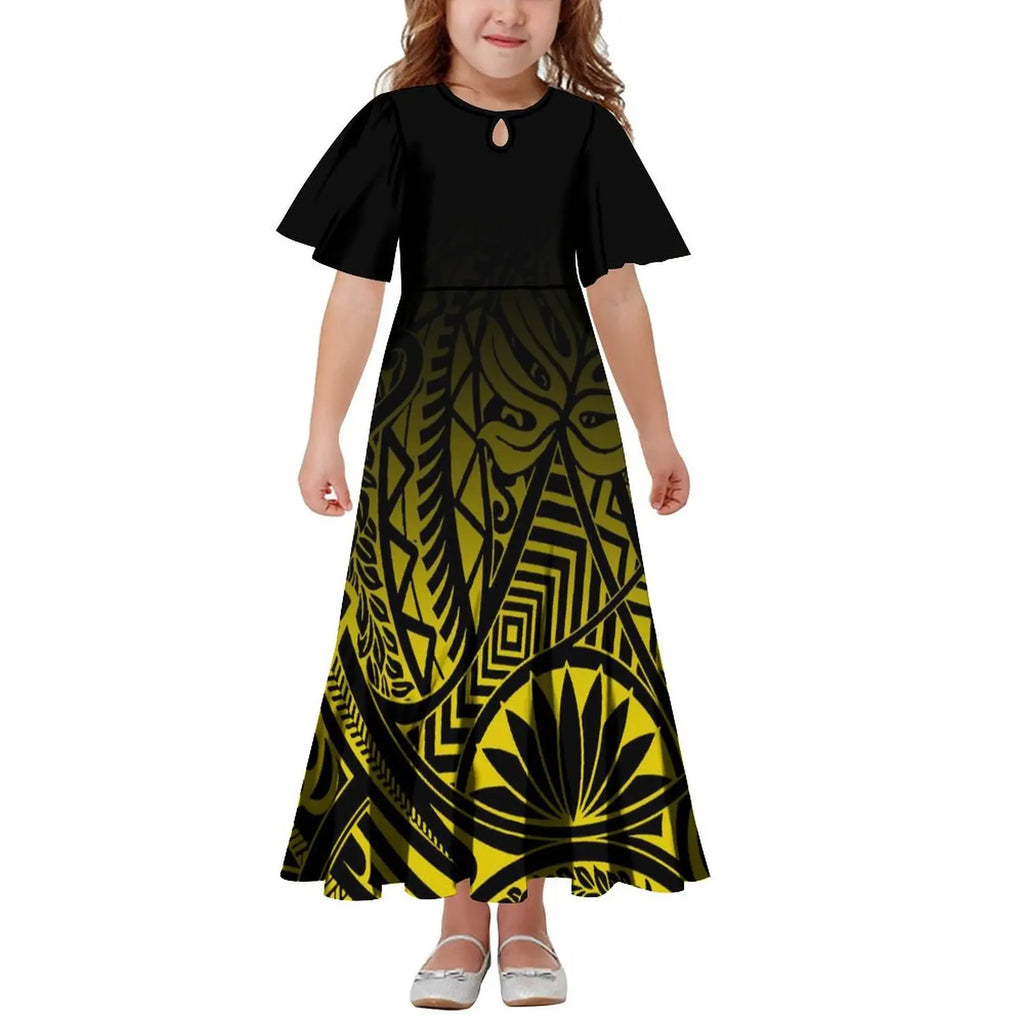 New Hawaiian Style Drop Collar Design Baby Girls Long Dress Children Size in Dresses Fit Flare Toddle Girls Dresses for Kids
