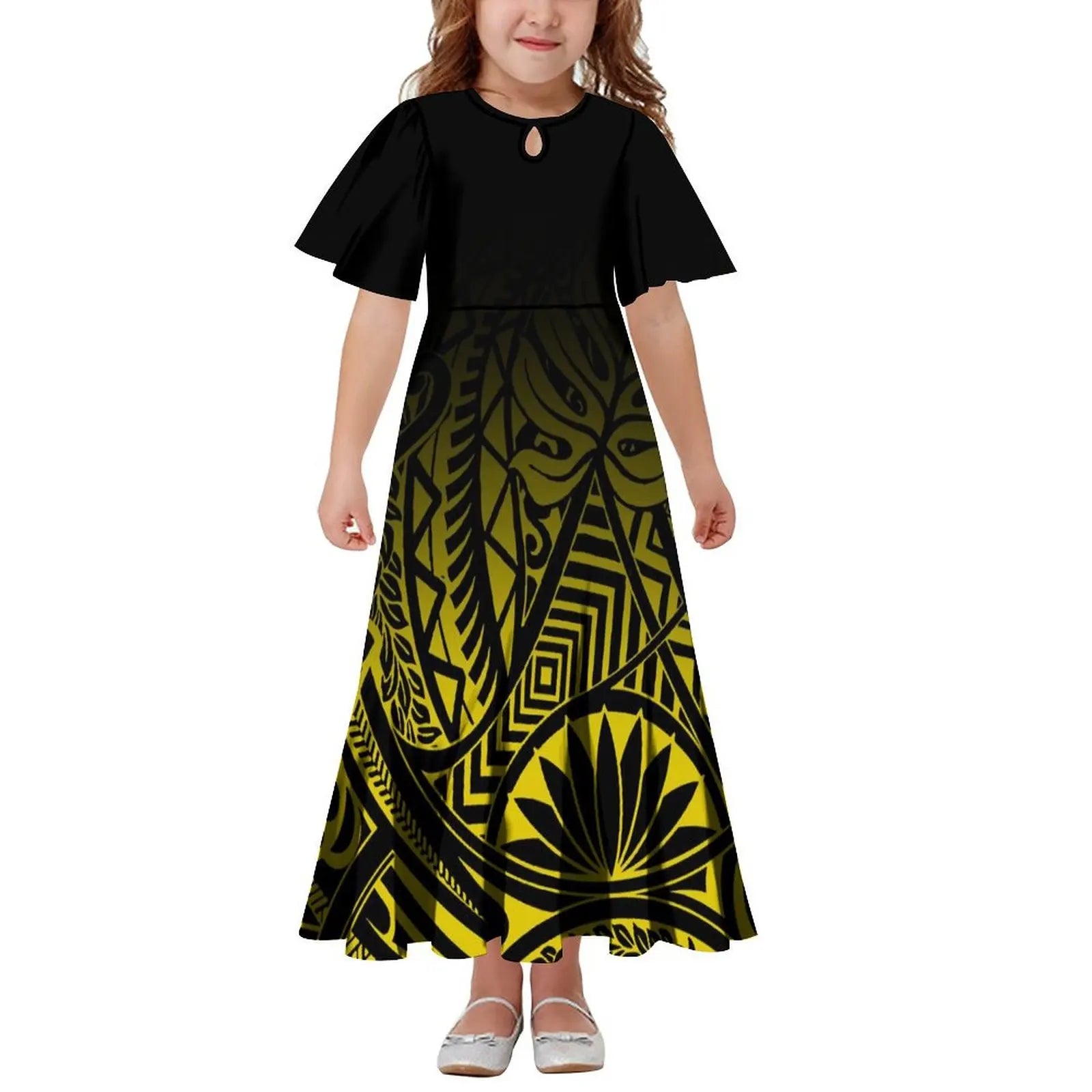 New Hawaiian Style Drop Collar Design Baby Girls Long Dress Children Size in Dresses Fit Flare Toddle Girls Dresses for Kids