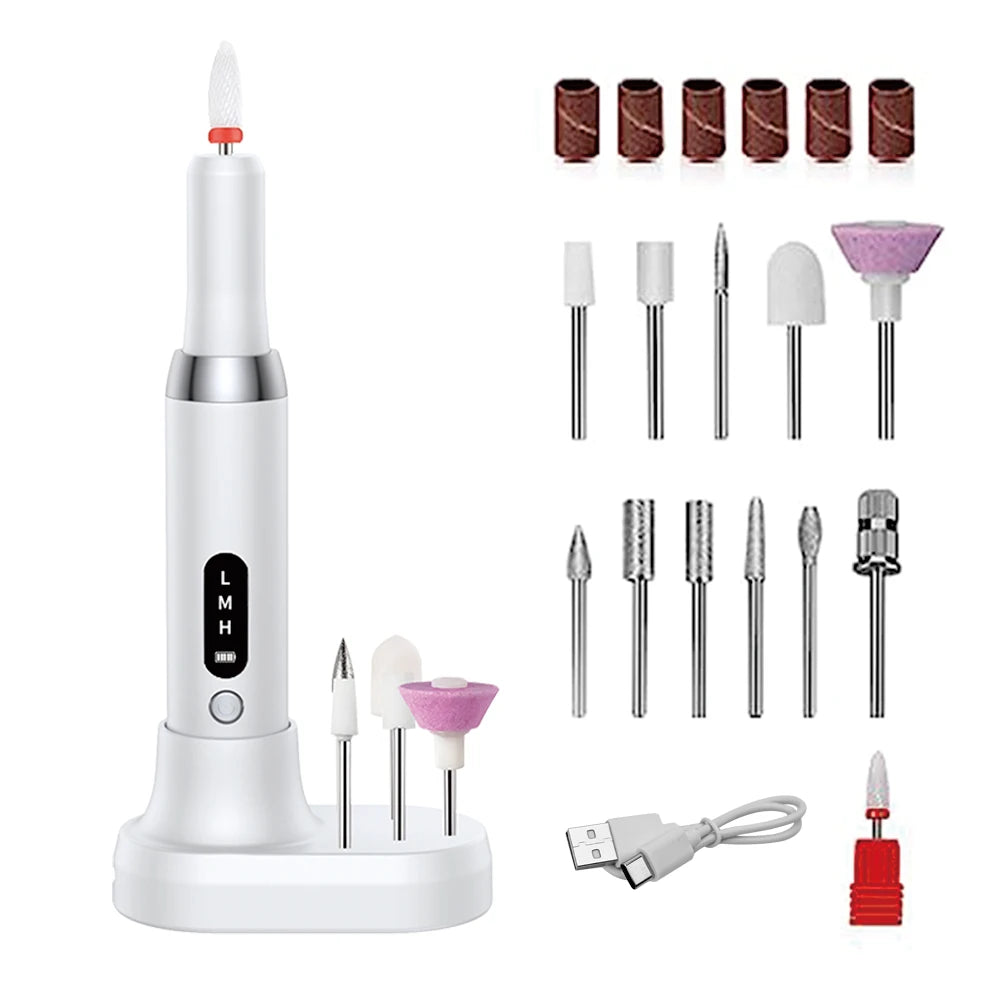 Electric Nail Drill File for Acrylic Gel Dip Powder Nails Portable Nail Drill Machine Kit Manicure Pedicure Tools Polishing Set