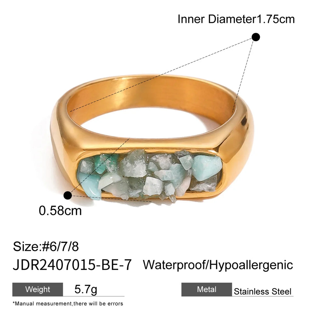 Stainless Steel Shine Inlaid Natural Crystal Geometric Rings Stainless Steel Skin-Friendly 18K Gold-plated Waterproof Jewelry