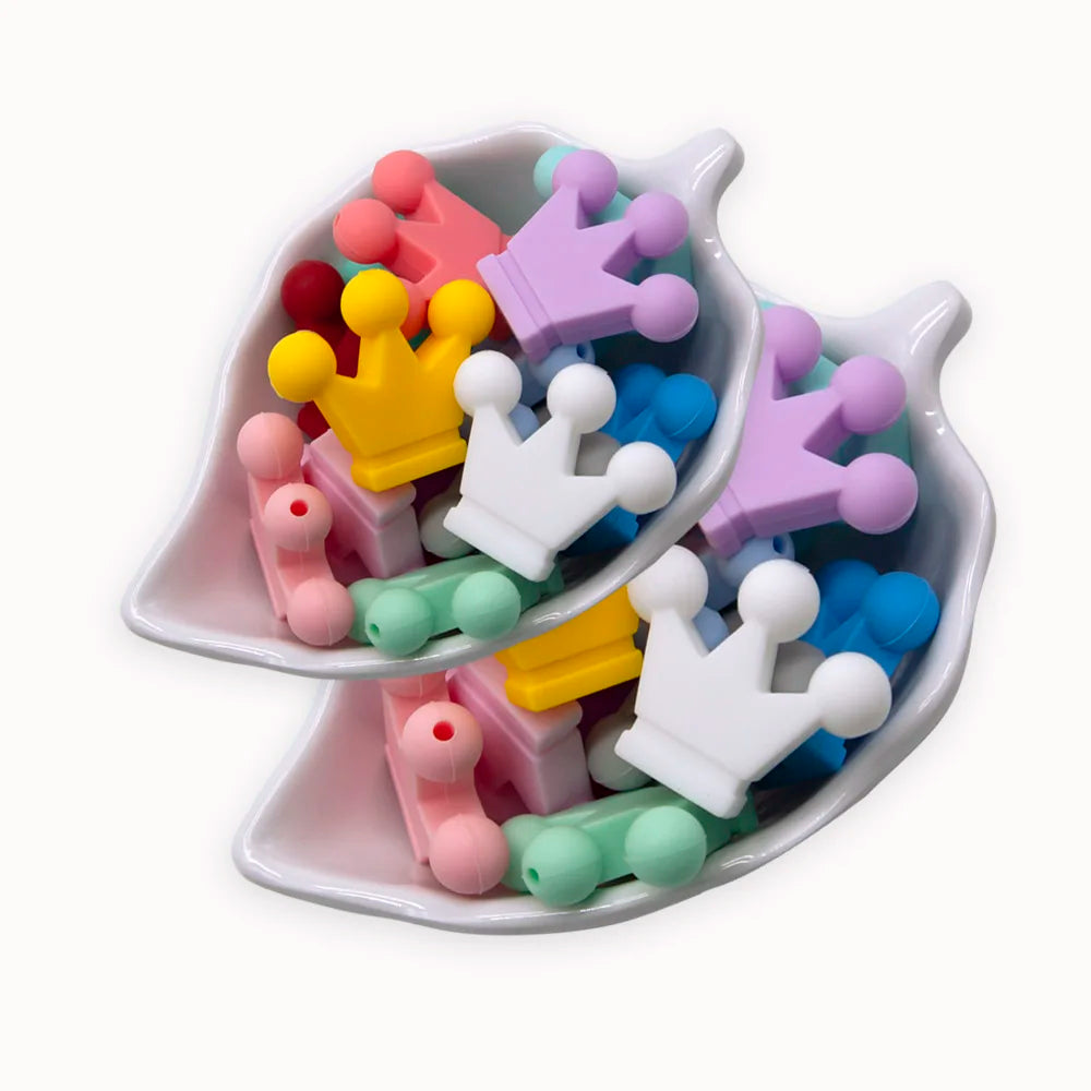 Cute-idea 10pc mini Crown BPA Free Silicone Beads Baby Teether Chew sensory Craft Chain For Pendant Food Grade Baby Teething Toy
