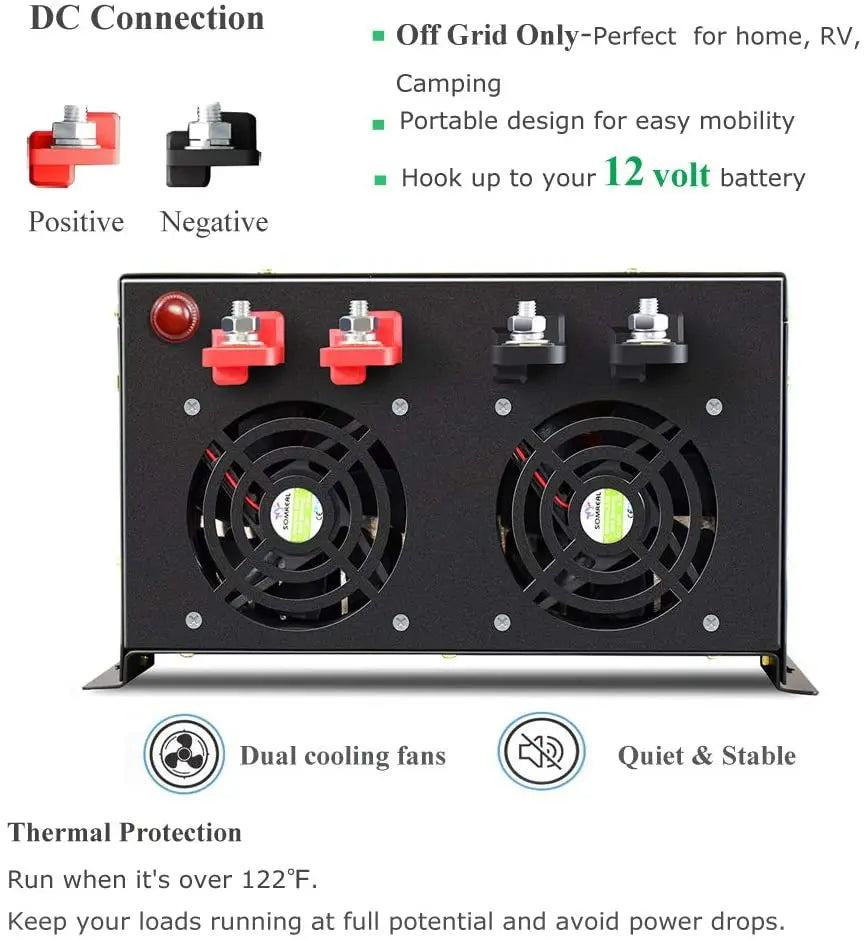 6000W Pure Sine Wave Inverter Solar Power 12V/24V/36V/48V/60V/72V DC to 110V/120V/230V/220V/240V AC Drill/Air Conditioner/Pump