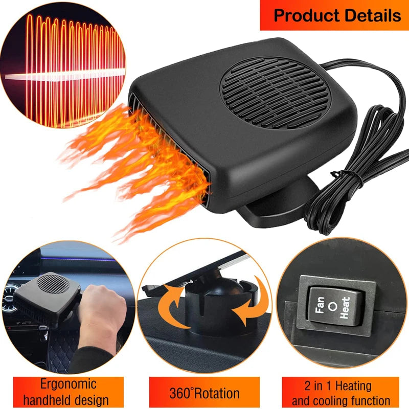 Mini Portable Electric Air Heater Cooling Car Fan Fast Heating Auto Car Defroster Heater