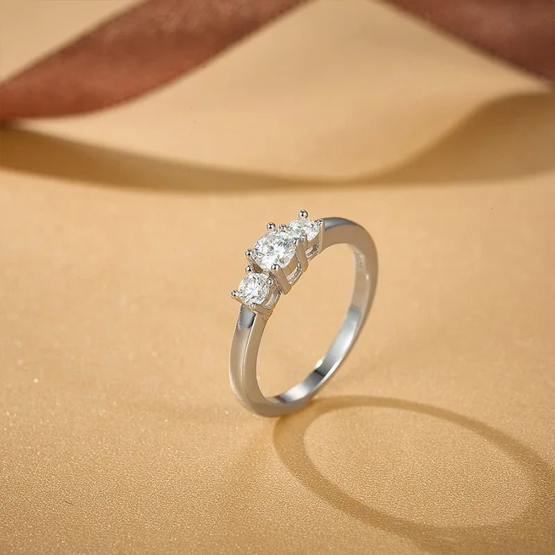 Luxury 925 Sterling Silver Wedding Rings Women VVS D Moissanite Engagement Ring Three Stones Ring Jewelry