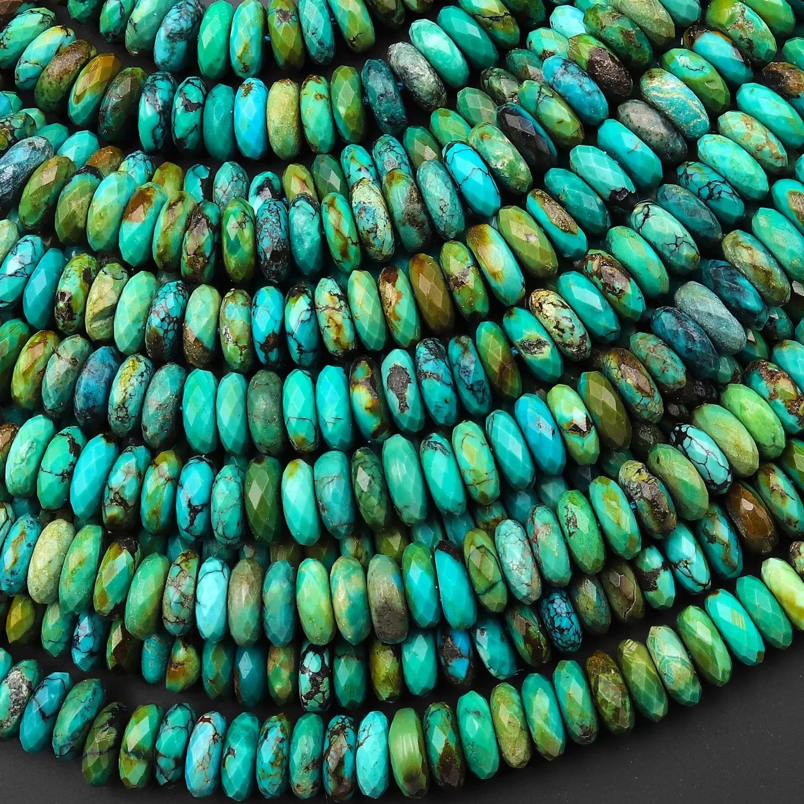 AAA Genuine Natural Blue Green Golden Turquoise 6mm 8mm Faceted Thin Ball Rondelle Beads Casual 15.5" Strand Great Gems Unisex