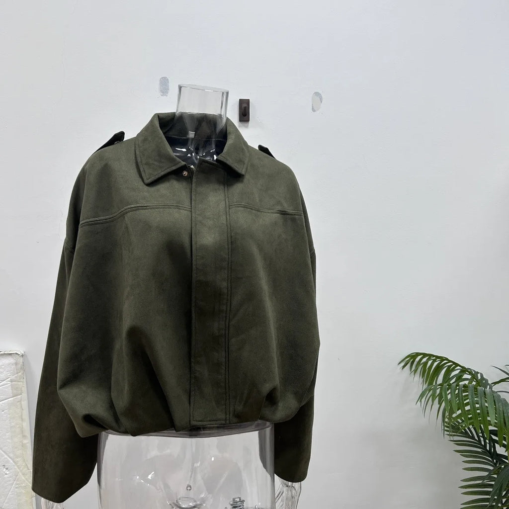 2026 Spring New Style French Retro Zippered Collar Loose-Fitting Leather Velvet Loose-Fitting Short Coat Women Jacket for Women