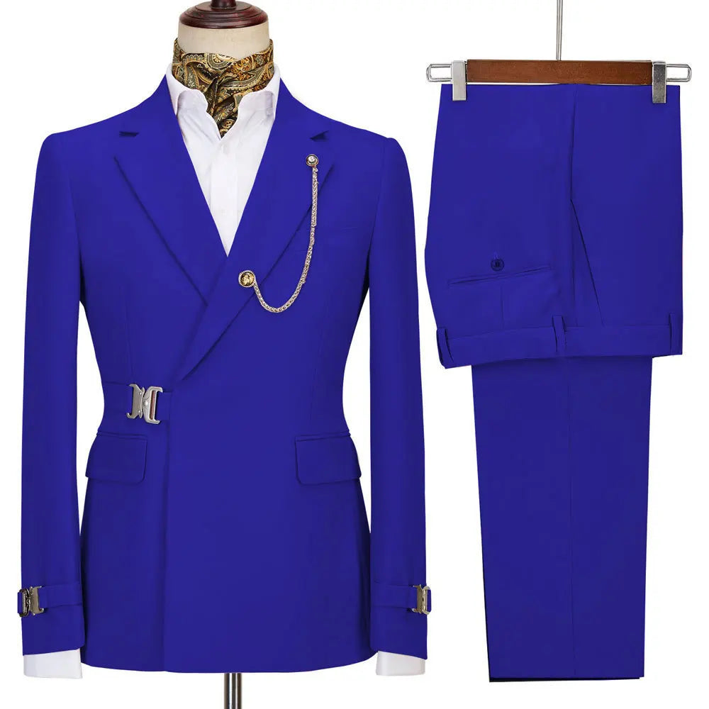 XS-5XL Men's Autumn and Winter Personalized Buckle Design Suit Fashion Business Casual Suit Set Two Piece